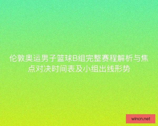伦敦奥运男子篮球B组完整赛程解析与焦点对决时间表及小组出线形势